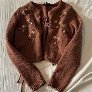 Cider Brown Floral Knit Sweater